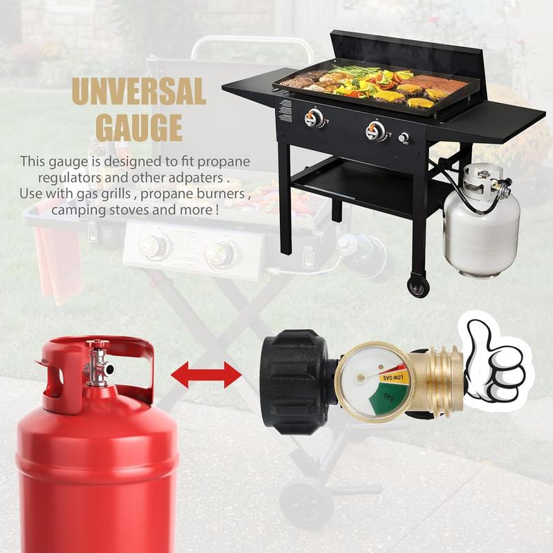 VAYWET Propane Gas Adapter Connector Universal Level Indicator 5-40lb Tanks, High Pressure Camping Grill Pressure Gauge, Propane Gas Tank Adapter On-off Control Valve Outdoor Kitchenware RV Camper Cylinder BBQ Gas Grill Heater QCC1/Type 1 Connection