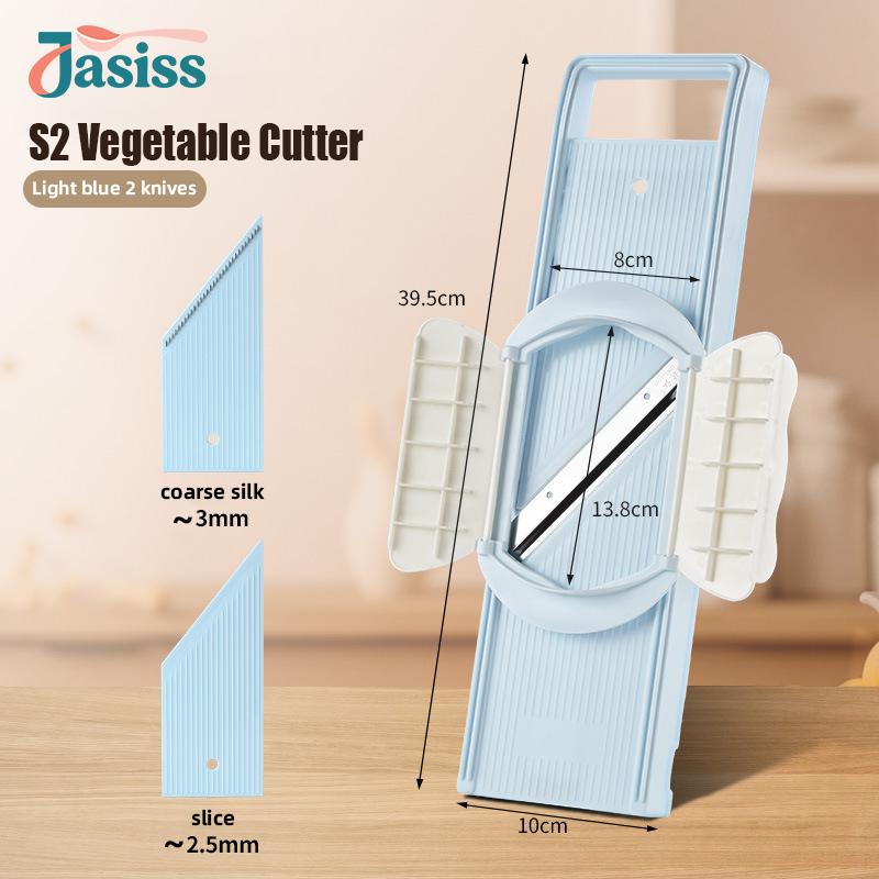 2-in-1 Multi-Function Handheld Slicer and Shredder, suitable for various vegetables and meats. Features two adjustable blades, easy to clean, ideal for both home and commercial use.