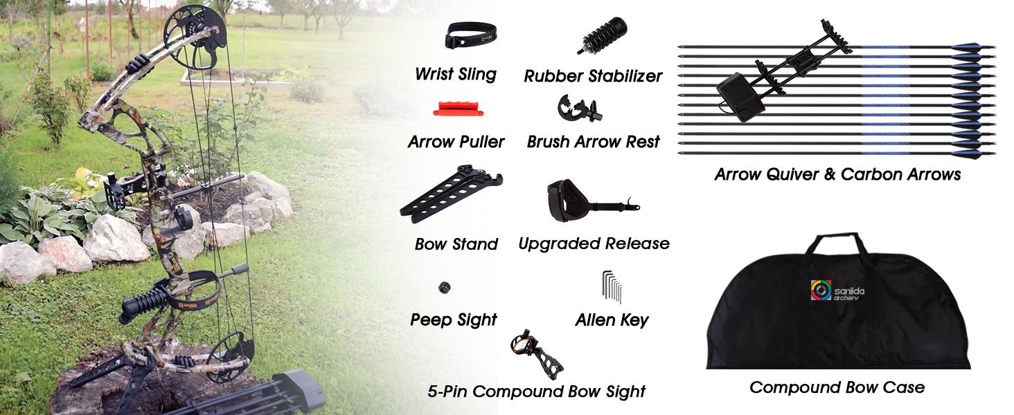 Sanlida Archery Dragon X8 RTH Compound Bow Package for Adults and Teens,18”-31” Draw Length,0-70 Lbs Draw Weight,up to IBO 310 fps,No Bow Press Needed,Limbs Made in USA,Limited Life-time Warranty (RH Only)
