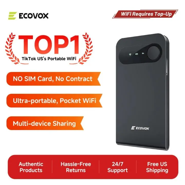 【Deals For You Days】ECOVOX 2026 Upgraded WiFi 6 Portable Mini Hotspot, 4G LTE Pay-As-You-Go Wireless Internet, No Contract No SIM Required, Multi-Carrier Pocket Wi-Fi Router for Car RV Travel Truckers Campers
