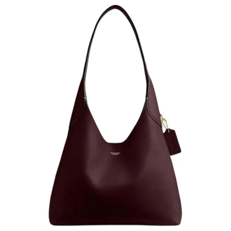 COACH Brooklyn 28 Logo-Embossed Pebbled Leather Hobo Shoulder Bag for Women in Burgundy