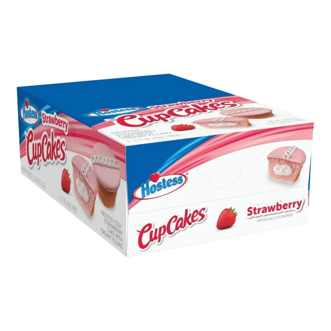 Hostess CupCakes Frosted Strawberry Ambient Snack Cakes - Creamy Filling, Eggs, Palm Oil & Whey, 6 per Pack, 19.02 oz Dessert for Parties