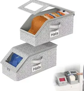 Stackable Hat Storage Box for Baseball Caps – Holds Up to 24 Hats, Foldable Closet Organizer with Clear Window, Dustproof Large Capacity Cap Organizer, Space-Saving Wardrobe Storage Bin for Hats, Toys & Accessories, Home Closet Organization