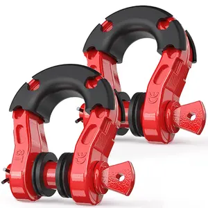 3/4" D-Ring Shackles (2 Pack) – 68,000 lbs Break Strength, 7/8" Screw Pin Clevis Shackles with Isolator & Washer Kit for Tow Straps, Winch & Off-Road Recovery, Red