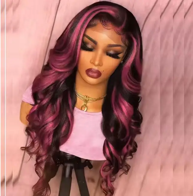 1B/Pink Ombre Body Wave 13x6 HD Lace Front Wig Human Hair Glueless Pre Plucked 180% Density Natural Hairline 20 Inch