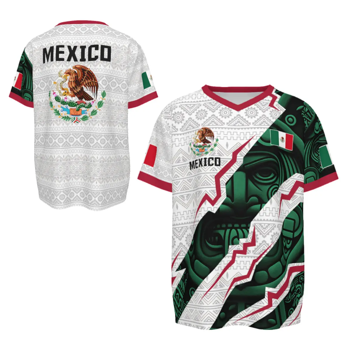 2026 New Mexican,Soccer Jersey , Men's Mexico Aztec Calendar Style Jerseys, Soccer Lover Gift, summer menclothes,2026 V-Neck Football Jersey for Player and Fans Casual Menswear Stylish Garment Sports Top