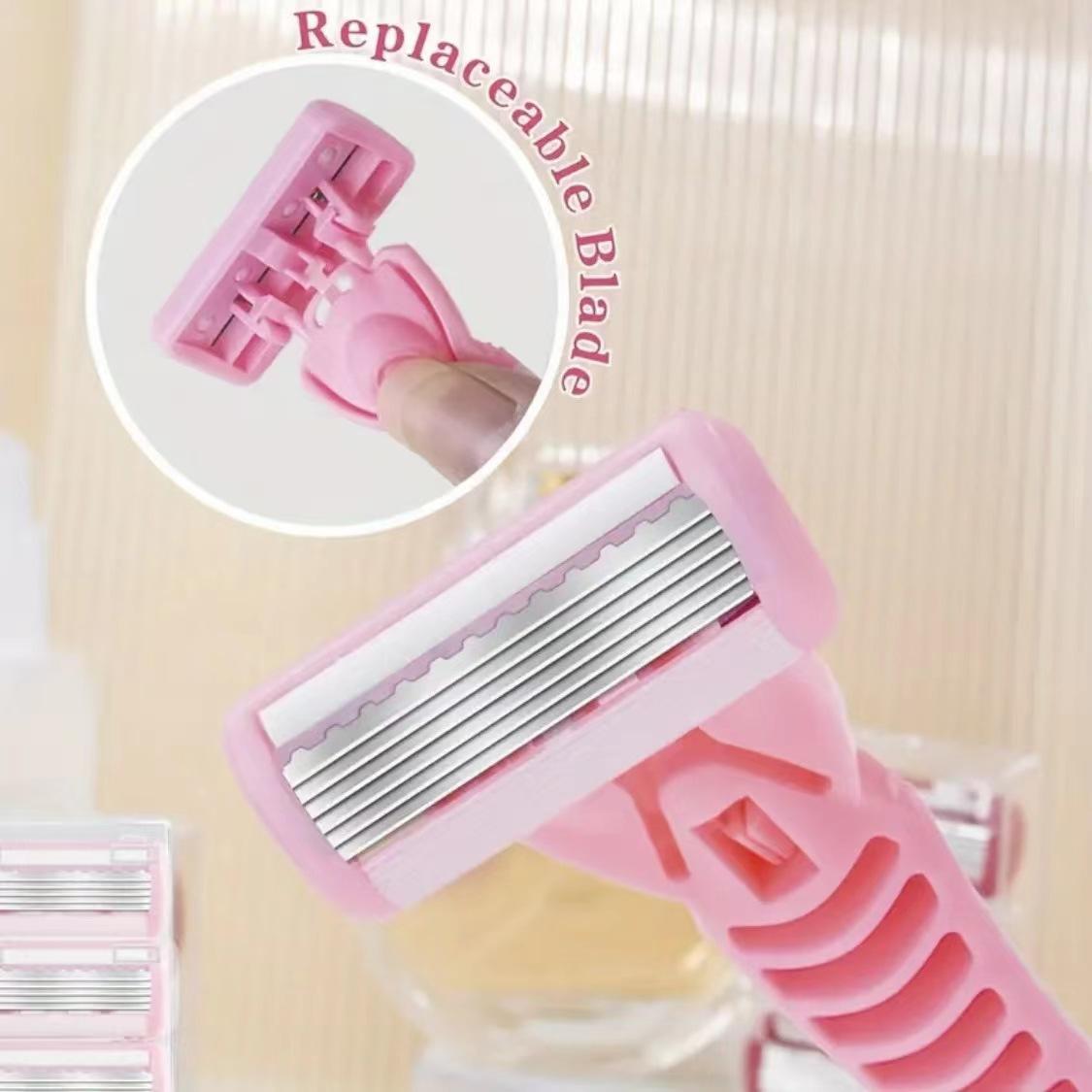 Razor Kit for Women, Travel Size 7-Blade Cartridge Razor, Includes Handle, 6 Refills and Travel Case  for Armpit and Full Body Hair Hair