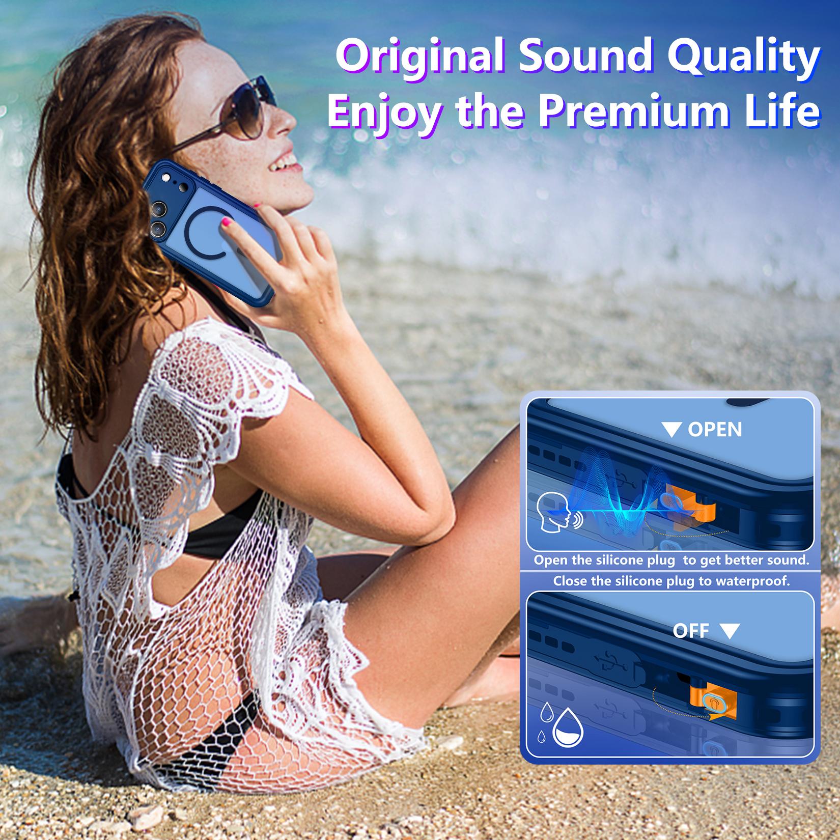 Temdan Magnetic for iPhone 17 Pro Max Case Waterproof,Built-in ScreenProtector[IP68 Underwater][Upgrade Military Dropproof][Compatible with MagSafe] Full Body ShockproofTranslucent Case 6.9"-Blue/Black/Purple