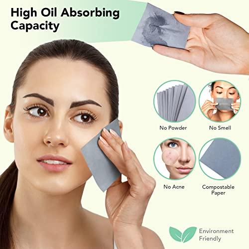 Natural Bamboo Charcoal Oil Blotting Sheets for Face - 1x100 Sheets with Extra Large 5x3" Thick Blotting Paper for Oily Skin - Dispensable Portable Pack - Reduce Skin Acne - Makeup Friendly