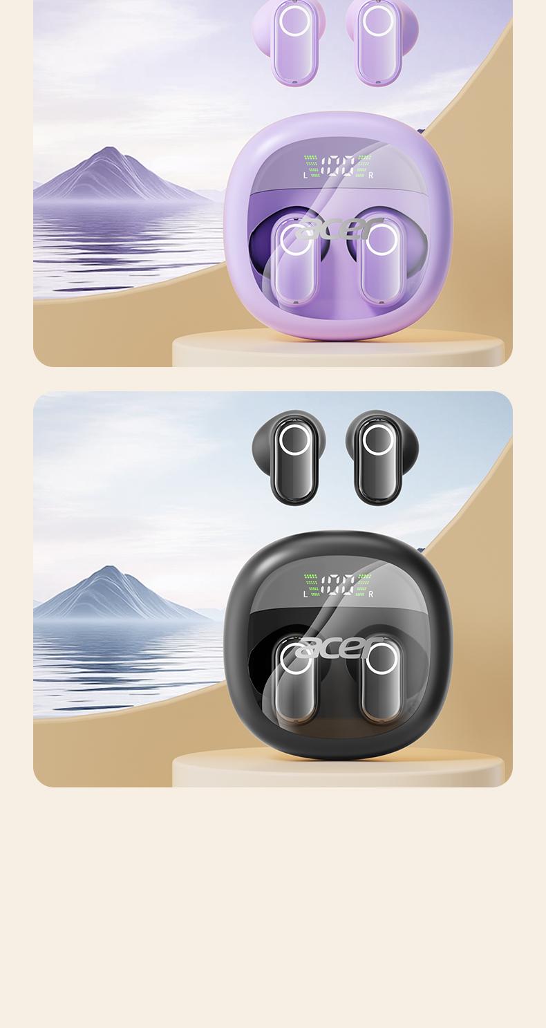 Acer OHR513 Wireless Earphone,In-ear Design Earphones with Digital Cal, LongStandby Headset for Men & Women, Audio Earbud Electronic ear headphone fast charge Black