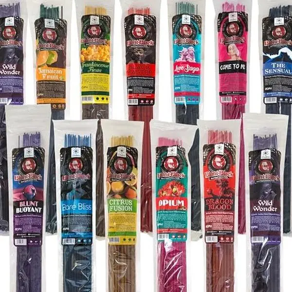 Blunt Black 19" Jumbo Hand-Dipped Incense Sticks – 30-Stick Packs – Assorted Perfume Scents – Long-Lasting Fragrance for Relaxation, Meditation & Aromatherapy with free incense holder