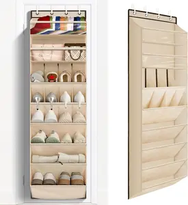 1 Pack Over The Door Shoe Organizer, 68" Exlarge Deep Pockets Hanging Shoe Organizers, 8-Tier Shoe Rack for Closet, Shoe Holder for Boots,Over Door Organizer in Home, RV, Dorm, Beige