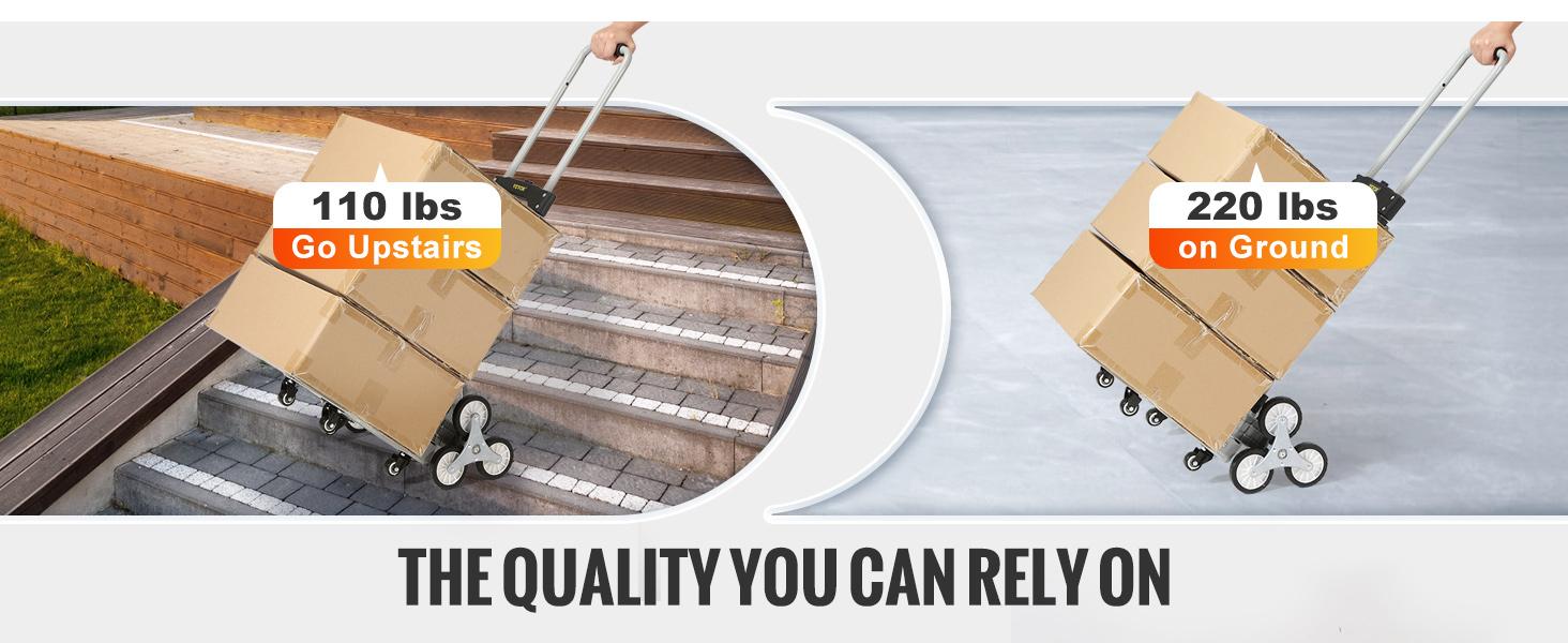 VEVOR Stair Climbing Cart, TikTokShopBlackFriday, Max. 550 lbs Load Capacity, Foldable Hand Truck with 32.3-45.7 inch Adjustable Handle Height, 4 Universal Wheels & 2 Elastic Ropes, Multipurpose Dolly for Warehouse Shopping