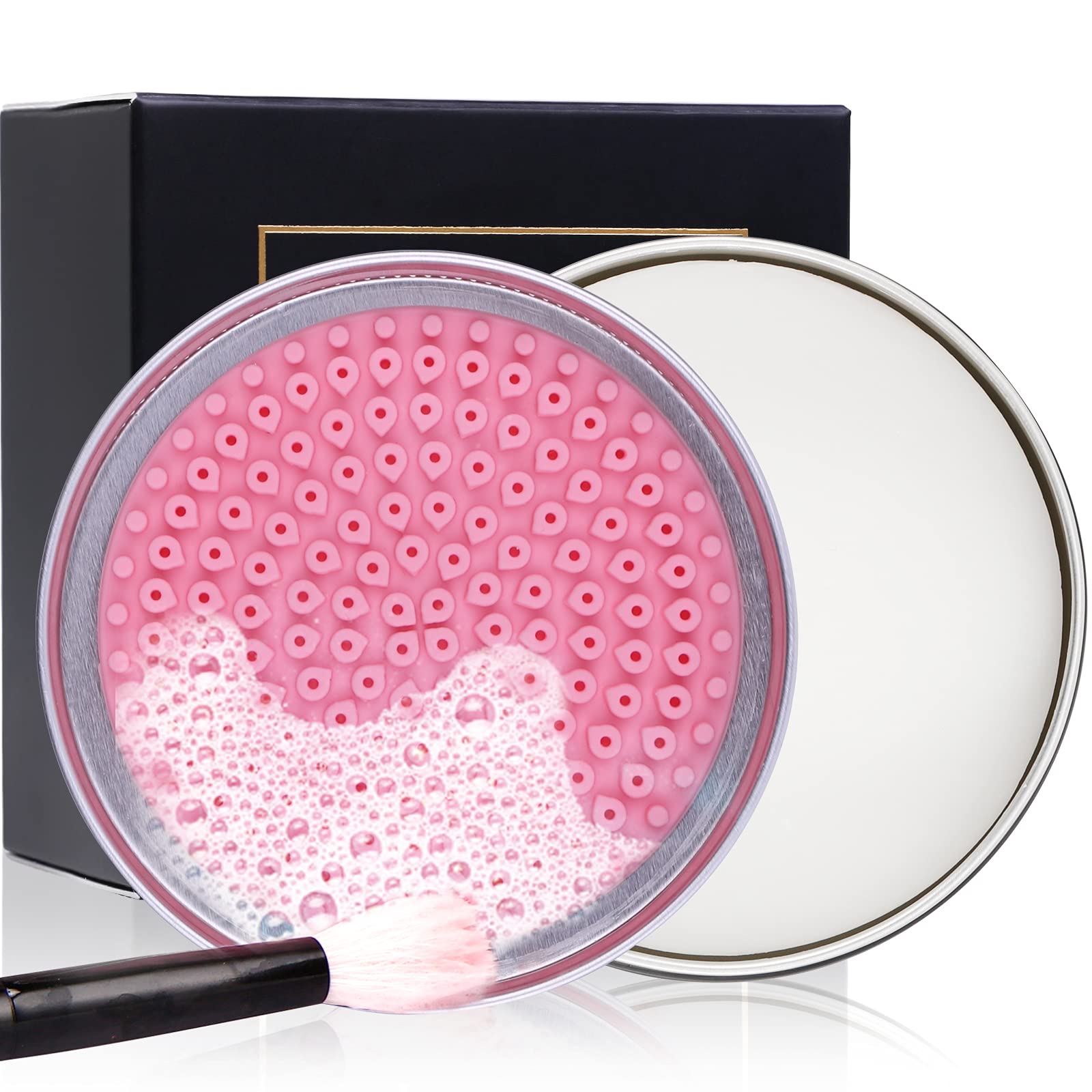 Makeup Brush Cleaner Kit - Solid Shampoo Soap + Silicone Cleaning Mat Pad for Brushes & Makeup Sponges