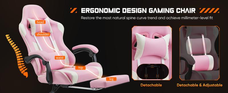 Height-Adjustable Gaming Chair with Footrest, 360° Swivel Seat, Headrest for Office or Gaming Use