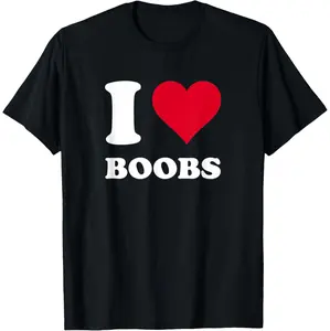 I Love Boobs Red Heart Graphic Tee For Trendy Fashion Lovers