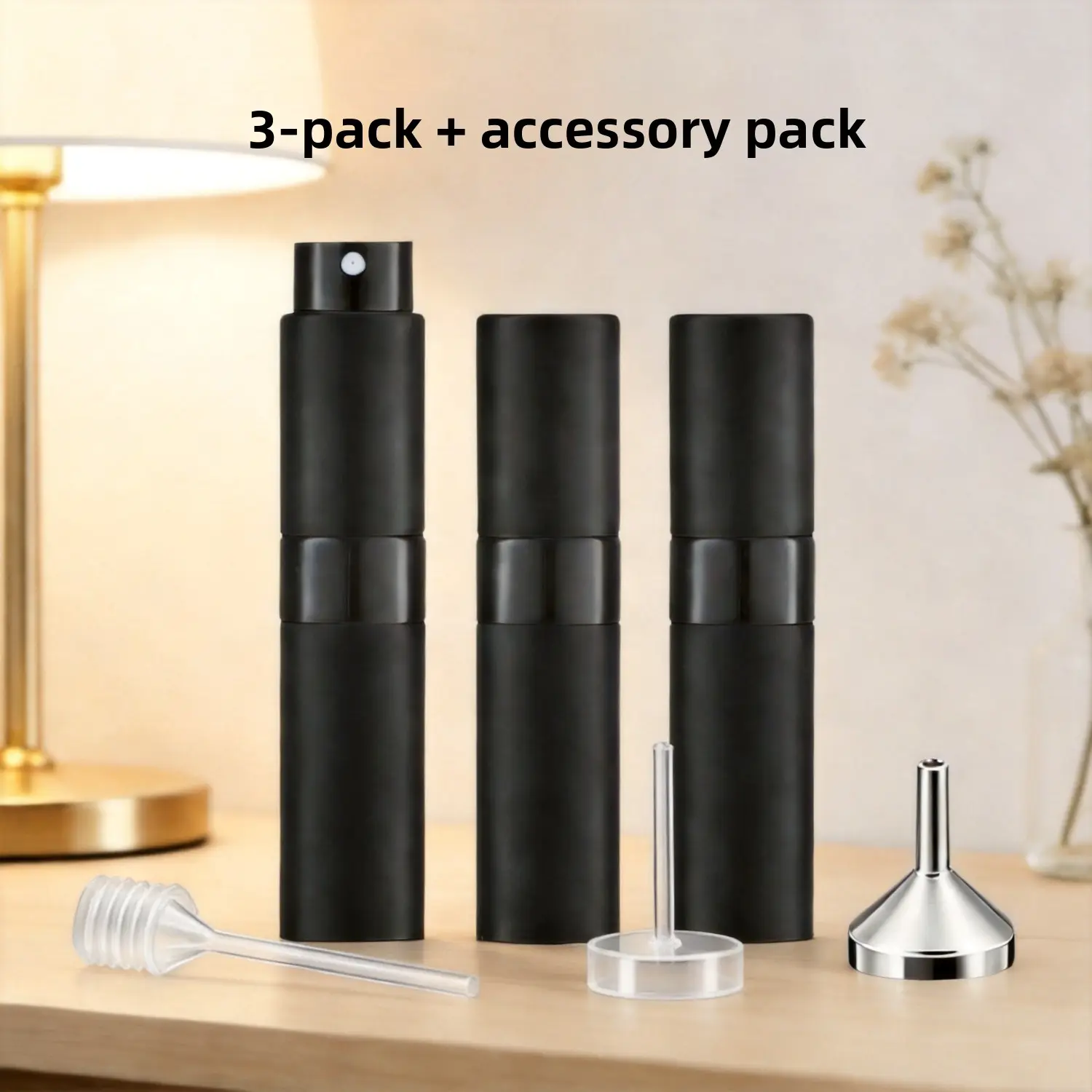 Home Supplies Multi-Pack Bundle - 3-Piece 8ml Refillable Aluminum Cosmetic Perfume Spray Canisters (Adjustable Glam, ABS Rotating Mechanism, Portable Travel Dispensers), Stackable Airtight Snack Containers, Under-Bed XXL Rolling-Wheel Storage Organizers,,