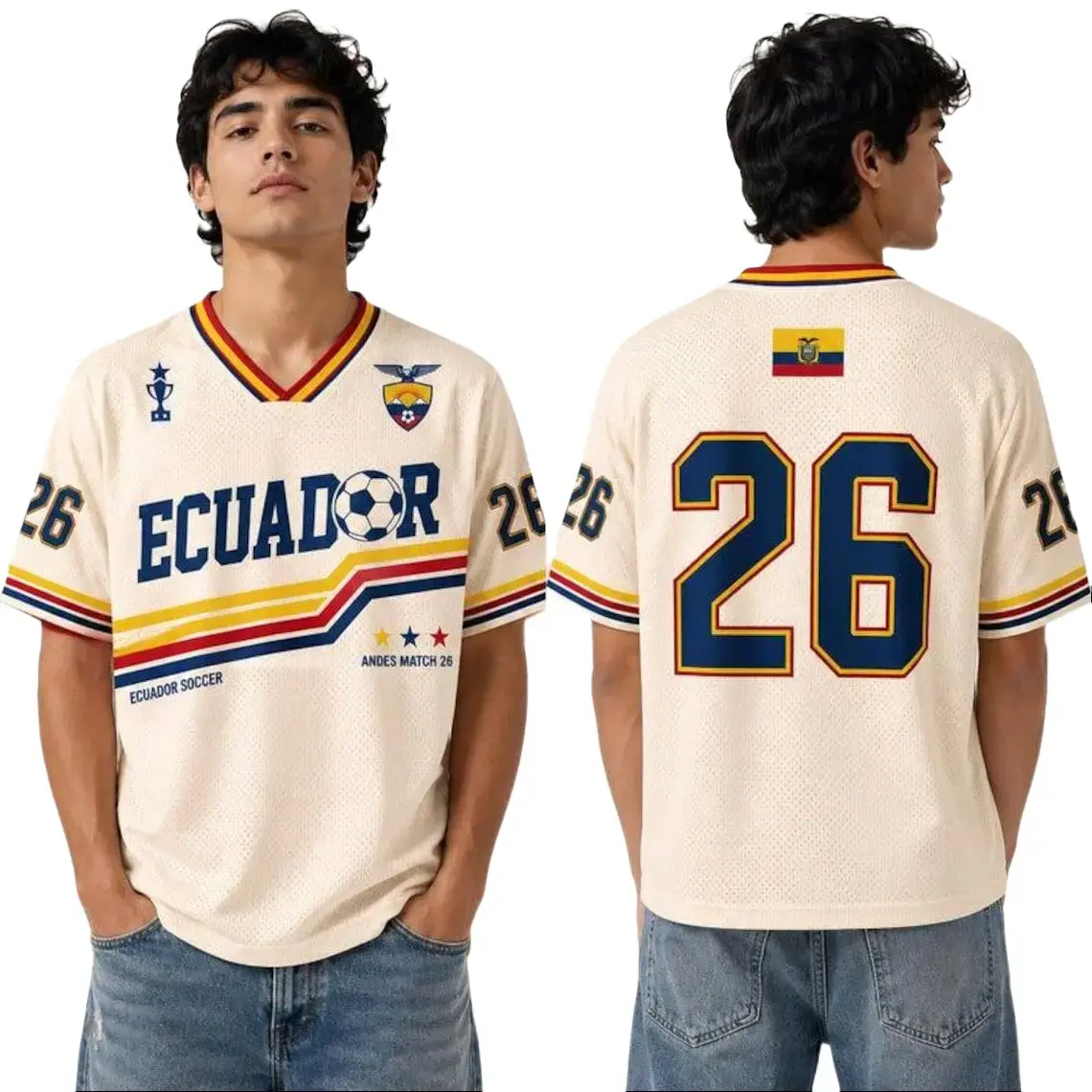 Ecuador Soccer Jersey, Retro La Tri Inspired Shirt, Custom Number Football Jersey, Ecuador Fan Gift, Soccer Supporter Tee