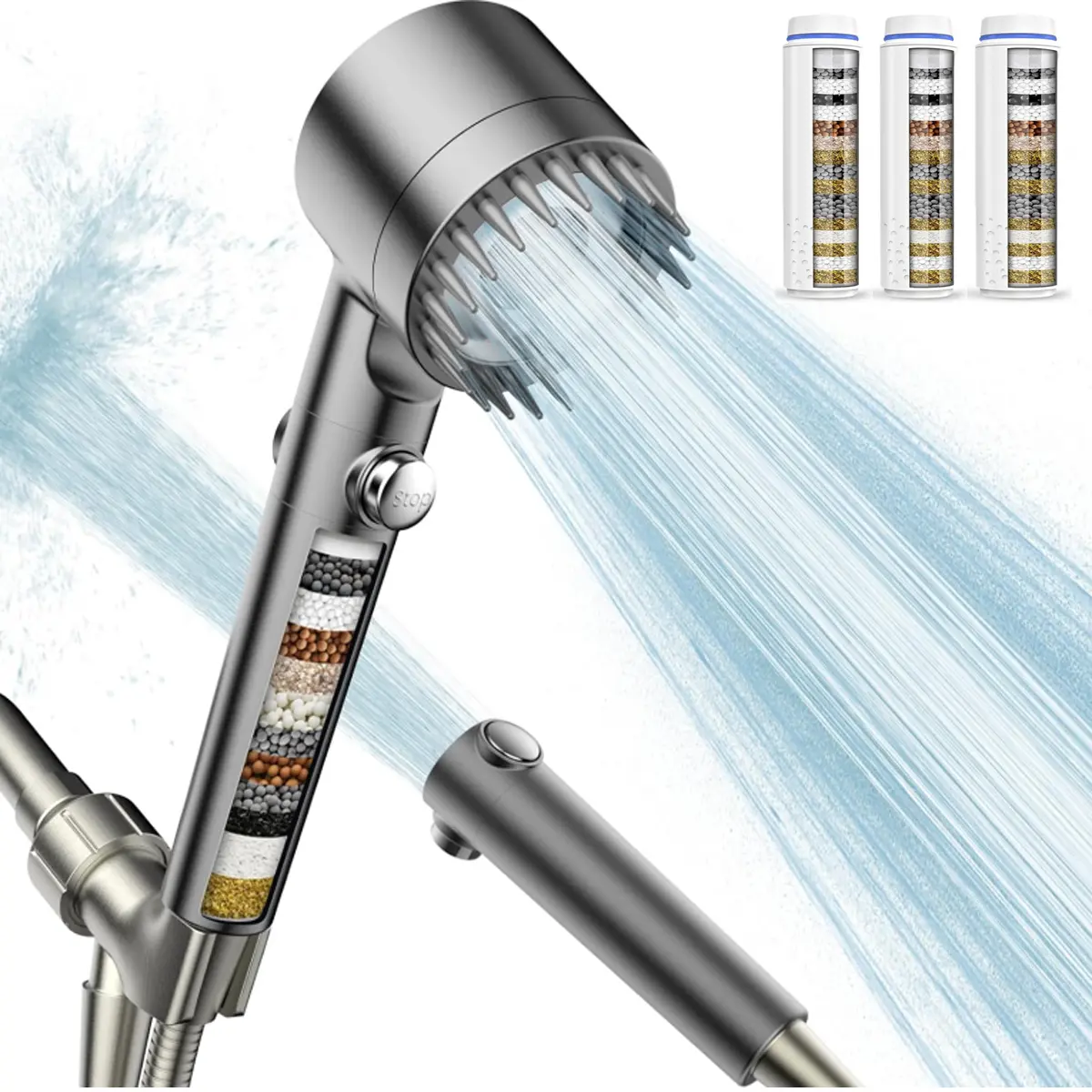 Grey Showerhead Set with 3 Filters