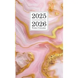 2025-2026 Pocket Calendar: Two Year Organizer Agenda Schedule | From January 2025 To December 2026 | with Federal Holidays, Contact & Birthday | Pink & Gold Marble Cover Paperback – Large Print, March 11, 2024
