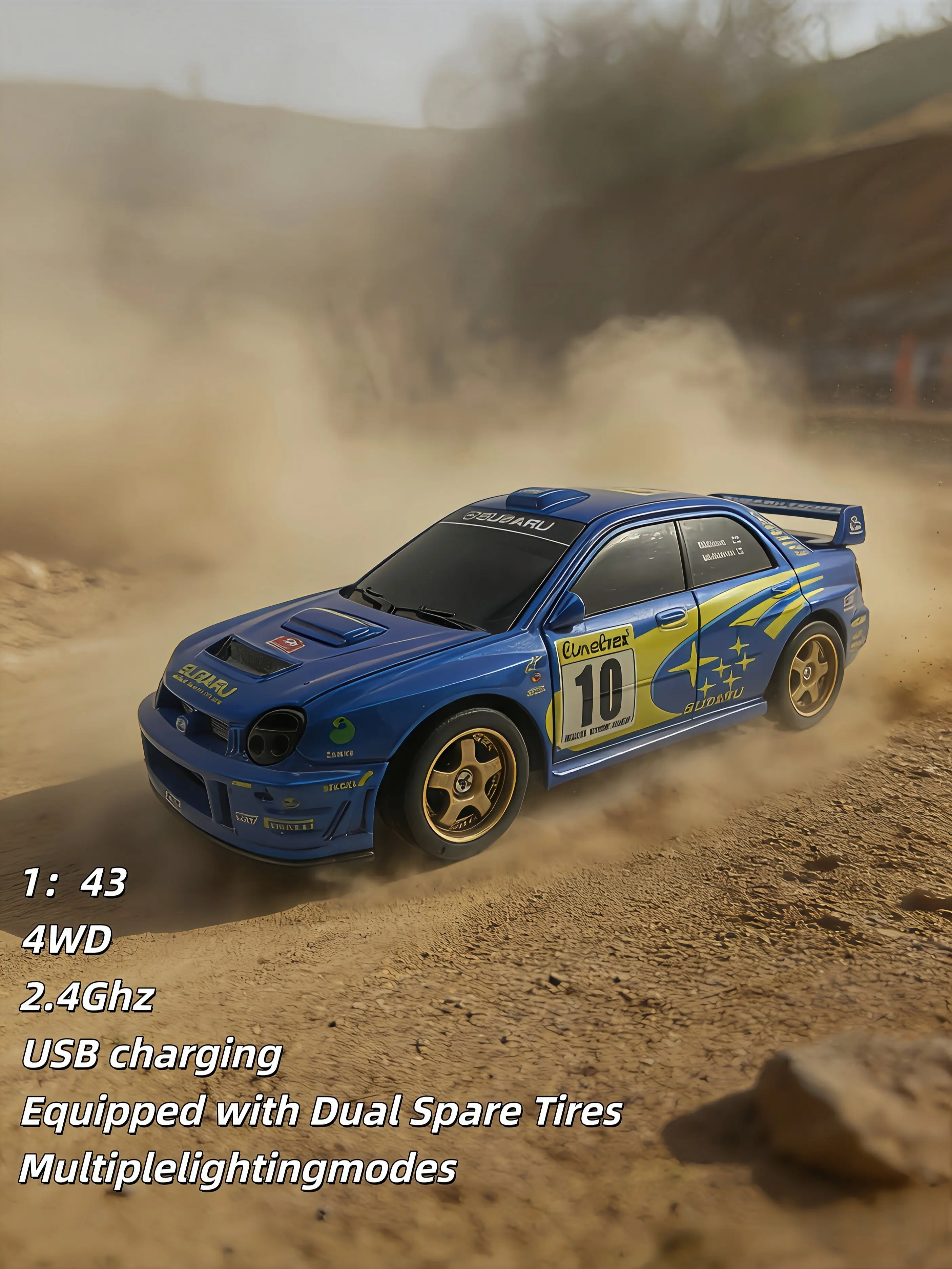 2026 New 1:43 Scale Drift RC Car - Officially Licensed Subaru Body, Realistic Rally Design, AWD-4WD Performance, Interchangeable Tires, USB Charging, Adjustable 7-Color LED Headlights, Built-In Batteries, Kids' Birthday Gift Desktop Drift Toy, Led Lights,