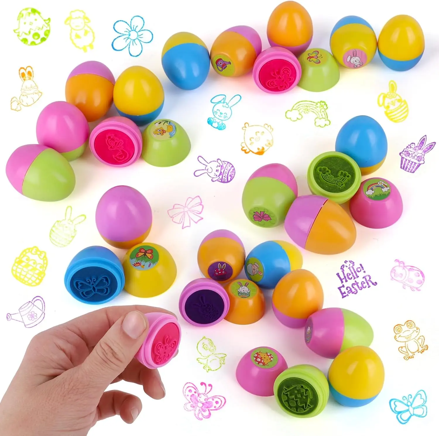 Set of 24 Pcs Self-Inking Egg Stampers Set – Perfect for Easter Party Favors, Basket Stuffers, Easter Egg Hunts, DIY School Supplies, and Easter Gifts