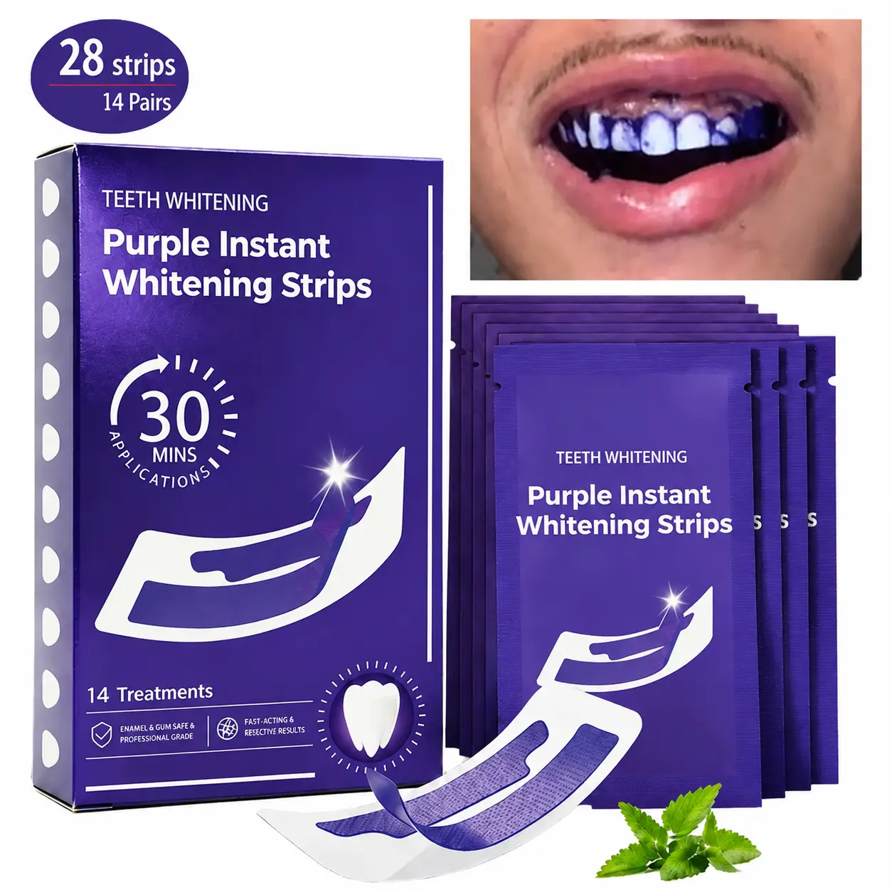 Teeth Whitening Strips 14 Treatments, Purple Tooth Whitening, Combining Whitening and Colour Correction, Enamel Safe for Sensitive Tooth, Purple Whitening Strips, Peroxide-Free Quick Teeth Whitener