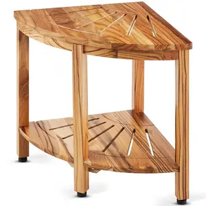 VEVOR Corner Teak Shower Bench, 18.5" Height 15.5" Radius, 100% Teak Wood Corner Shower Beach, 500 LBS with Storage Shelf, Shower Stool for Inside & Outside Shower, for Bathroom Seat Stainless