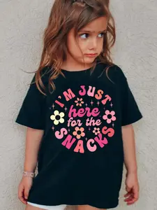 I'm Just Here For The Snacks Kids T-Shirt, Retro Groovy Flower Graphic Tee, Cute Snack Lover Outfit for Toddler Kids Boys Girls