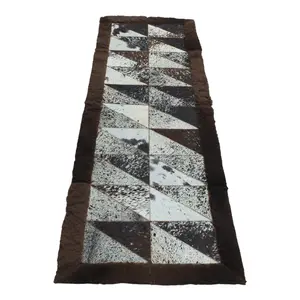 Rectangle Patchwork Area Rug - Cowhide Center, Bison Edge- 2'x6