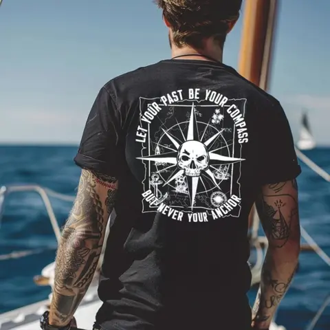 Let Your Past Be Your Compass Skull Shirt, Hoodie & Sweatshirt – Motivational Quote Graphic Tee for Men, Outlaw Biker Streetwear