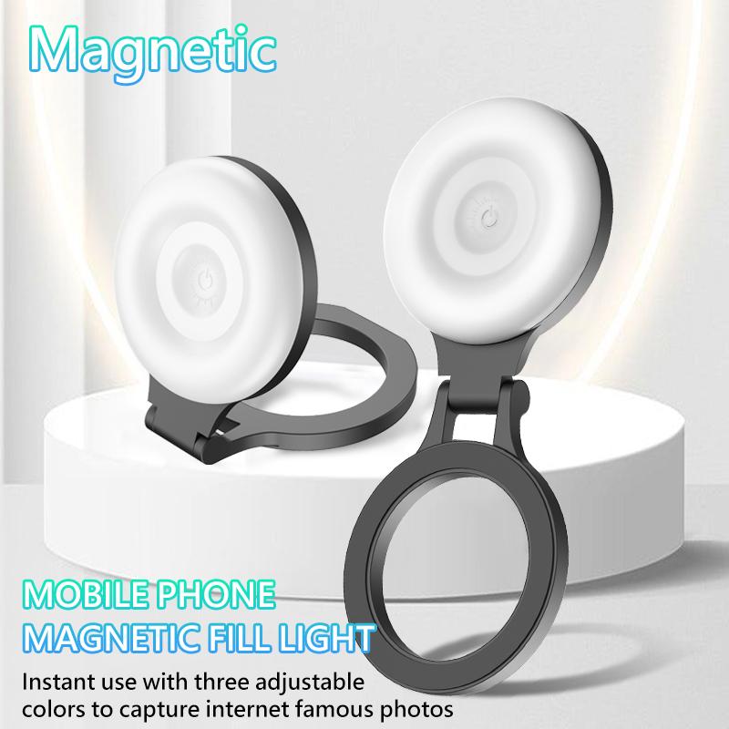 Strong Magnetic Selfie Ring Light for Phones - Snap-On LED Fill Light 180° Adjustable Rechargeable for Perfect Selfies Makeup & Live Videos