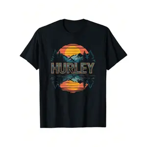 Hurley Men's Comfort Fit Cotton Shortsleeve Tshirt, Vibrant Orange-Yellow Design, Casual Outdoor Wear, Multiple Sizes Available