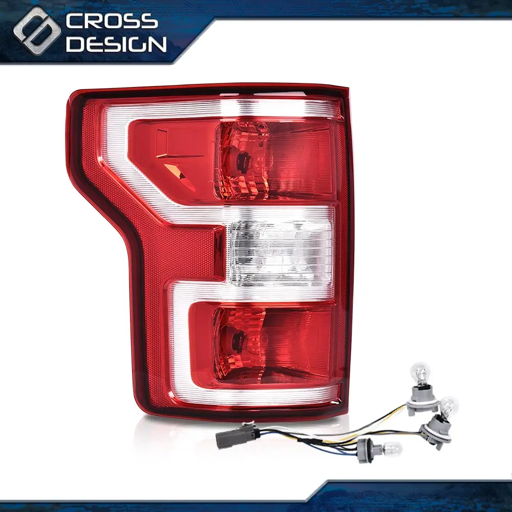 CROSSDESIGN Left Driver Side LED Tail Light Lamp - ABS Plastic Rear Brake Light, Turn Signal Assembly, Water Resistant, Corrosion Resistant, High Visibility, Fast Switch Response Aftermarket Replacement for 2018-2020 Ford F-150 Pickup Car Lighting Upgrade