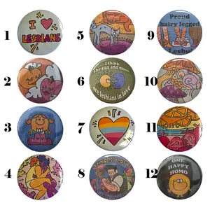 12 pack Retro style Lesbian Button pins