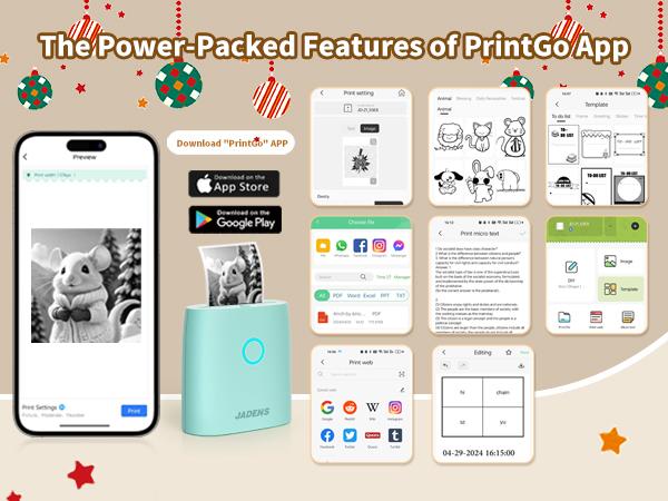 JADENS Mini Sticker Printer-2 Inch Bluetooth Thermal Pocket Printer,Inkless Portable Printer for Study Notes,Photos, Memos,Lists,Gifts,Journals Printing Machine Sticky Label,Christmas Birthday Gifts for Girls Boys JADENS Mini Sticker Printer-2 Inch Bluetooth Thermal Pocket Printer,Inkless Portable Printer for Study Notes,Photos, Memos,Lists,Gifts,Journals Printing Machine Sticky Label,Christmas Birthday Gifts for Girls Boys