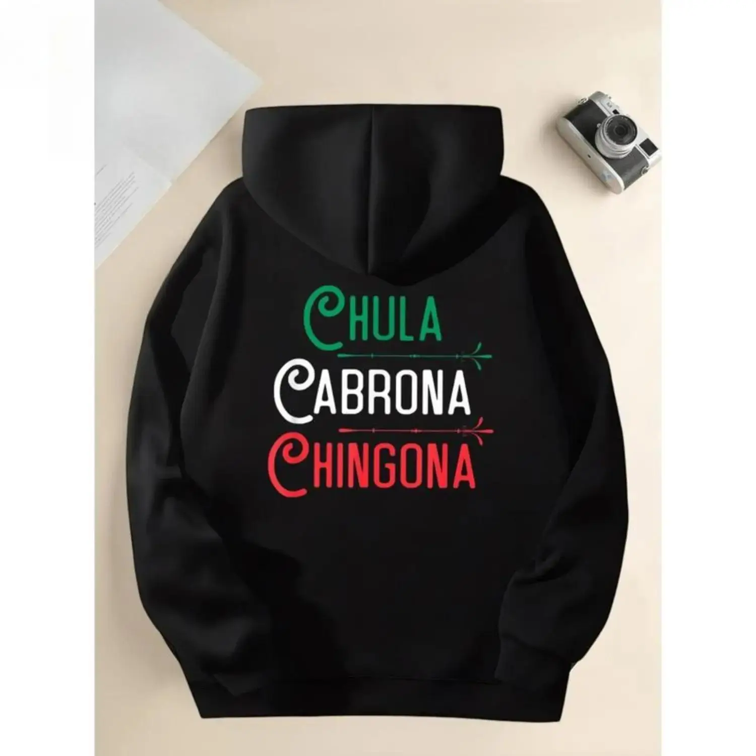 Mexican Chola Chingona Hoodie Long Sleeve Hooded Graphic Print Streetwear Baddie Aesthetic Aztec Latino Cultural Apparel Hoodie Sweatshirt