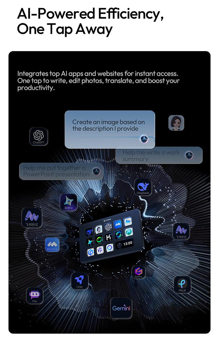 Ulanzi D200H Gaming Stream Controller,Control Pad, 7-in-1 Deck U-Studio Stream Controller Keyboard，with 14 LCD Keys, 13 Customizable Macro Keys Dock to Control Apps and Software, Trigger Actions in OBS, Twitch, YouTube, for Mac/PC