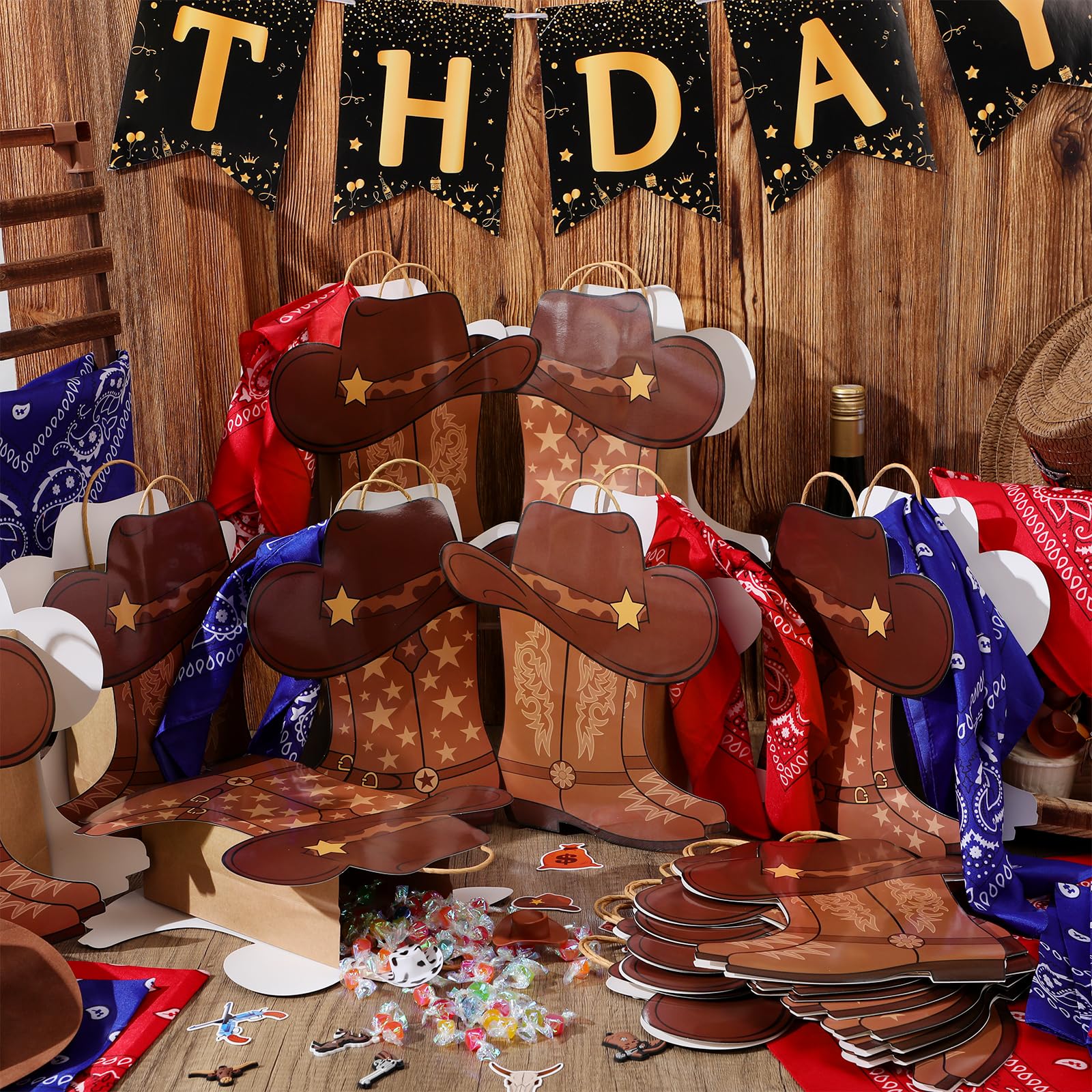 16/32 Pcs Cowboy Party Gift Bags Cowgirl Boots Gift Paper Bags with Handle paisley bandanas Western Theme Party Decorations for Summer Birthday Wedding girls' night Last Rodeo Party bridal showers Supplie
