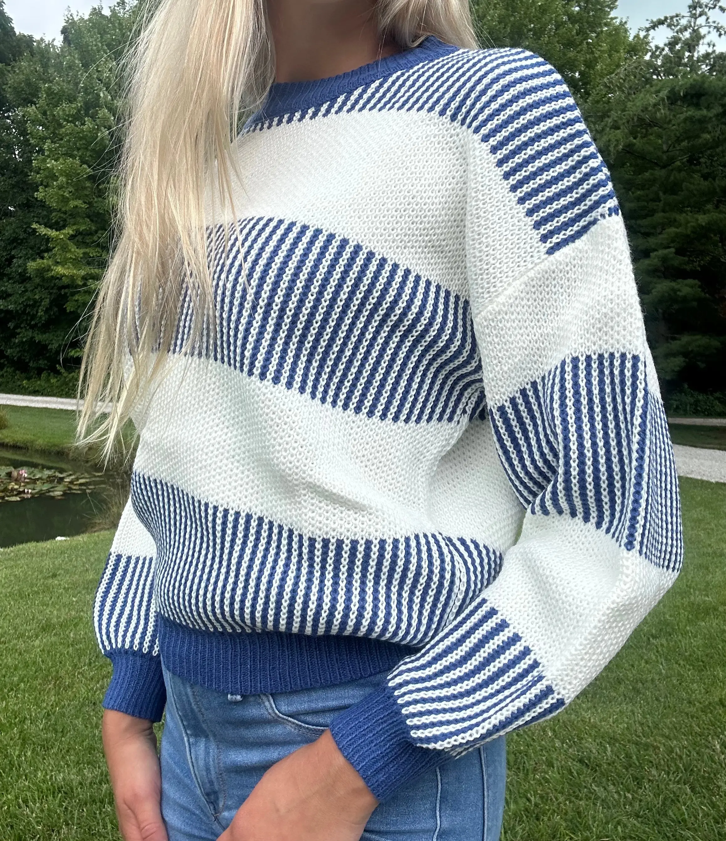 Blue Chunky Striped Sweater