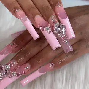 XL Pink French Tip Coffin Baddie Press On Nails