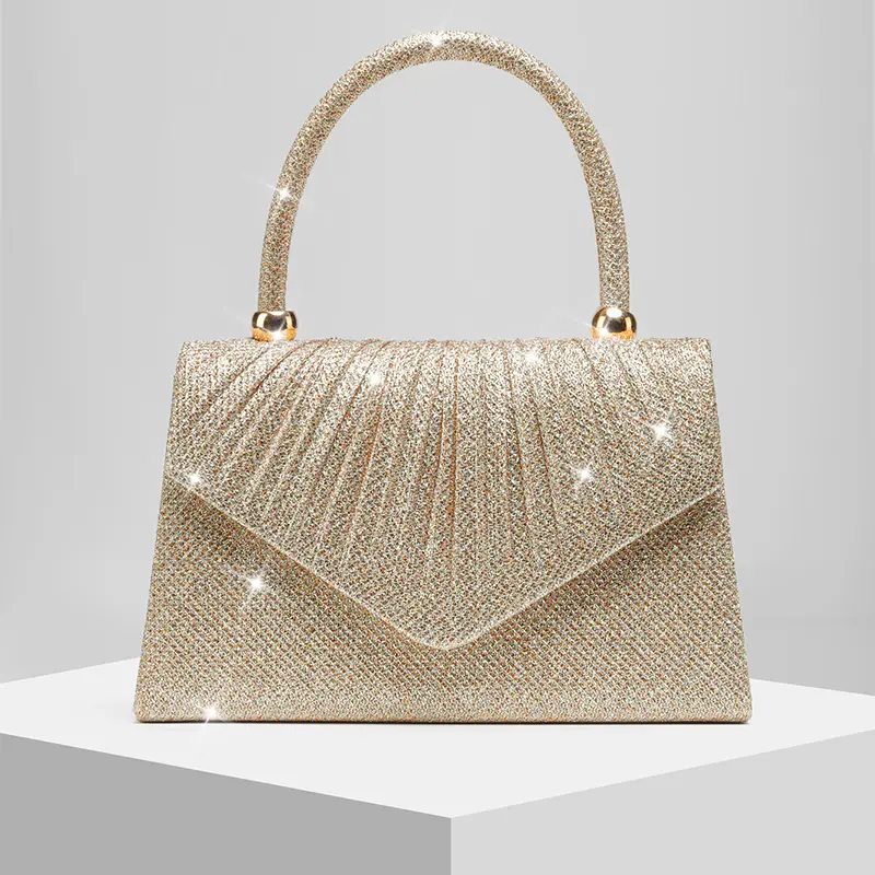 New women's pleated shiny banquet bag, bride's wedding bag, versatile banquet handbag, crossbody bag, wedding season wedding gift bag, very suitable for weddings, conferences, banquets, parties, and dances. The best gift for women