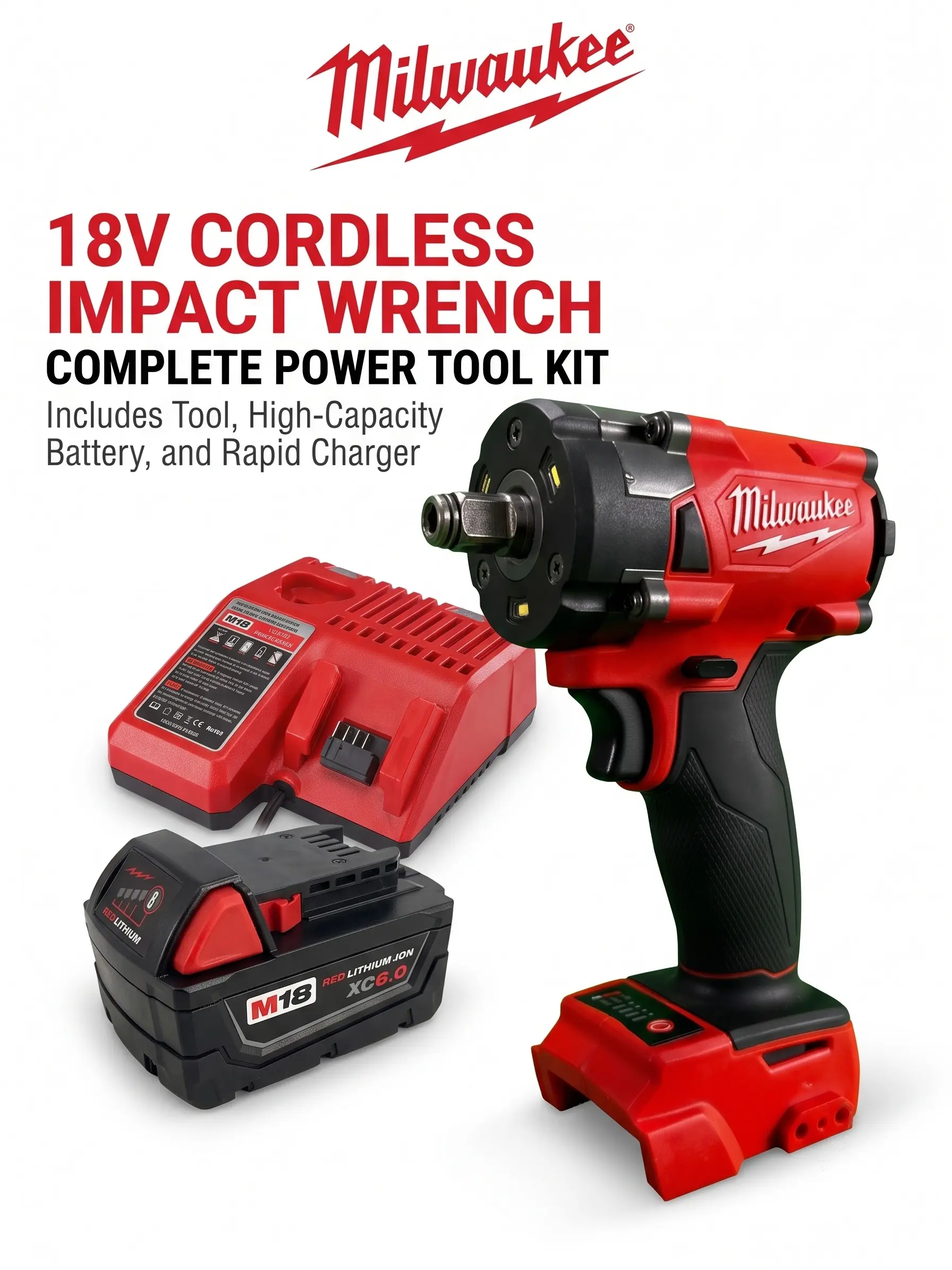 Milwaukee M18 18V Brushless Motor 1/2" Compact Impact Wrench (Tool Only) - 4-Speed, 300Nm High Torque, Mechanics' Power Tool for Chassis Nuts, Tight Spots, Mechanical Assembly, Cells Compatible