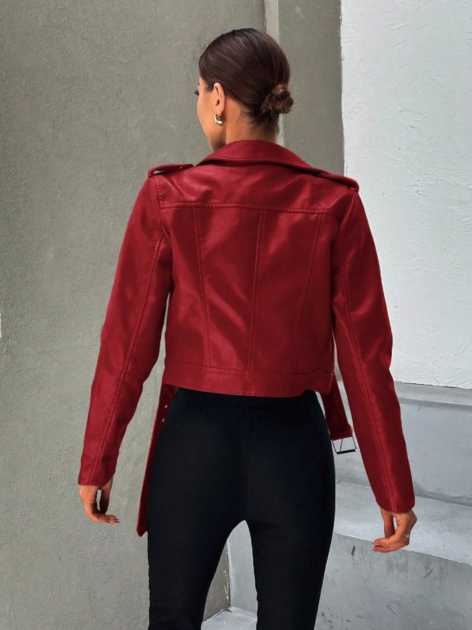 Zip Up Belted PU Moto Jacket *LooKo