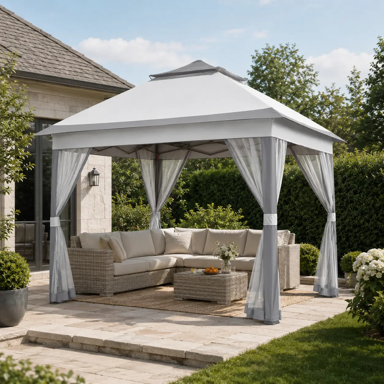 Costoffs 11×11 FT Sturdy Portable Pop-Up Gazebo Tent, Outdoor Patio Canopy with 4 Mesh Sidewalls, Double-Pull Mid-Zip Doors, Zip for Privacy, 3-Level Adjustable Height, Assembly Required for Breezy Bug-Free Relaxation