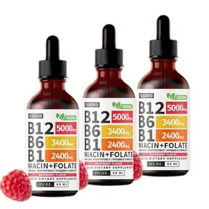 Vitamin B12 Liquid Edible Supplement Drops with B6, B1, Niacin & Folate for Energy, Brain & Heart - Raspberry, & Strawberry 27,200 mcg per Serving