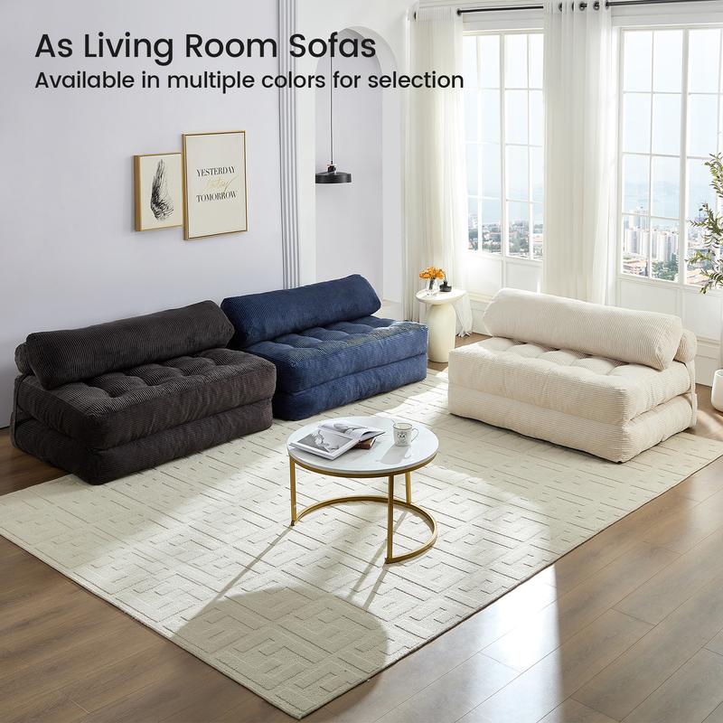 ZAFLY-Home Corduroy Cloud Couch Bed, Tow Size Convertible Sofa for Living Room and Apartment, Boneless Sofa, Legless Cloud Couch, Sectional Couch, Queen Size and Full Size Sofa Bed,Floor sofa.Black,Beige, Pink, Yellow