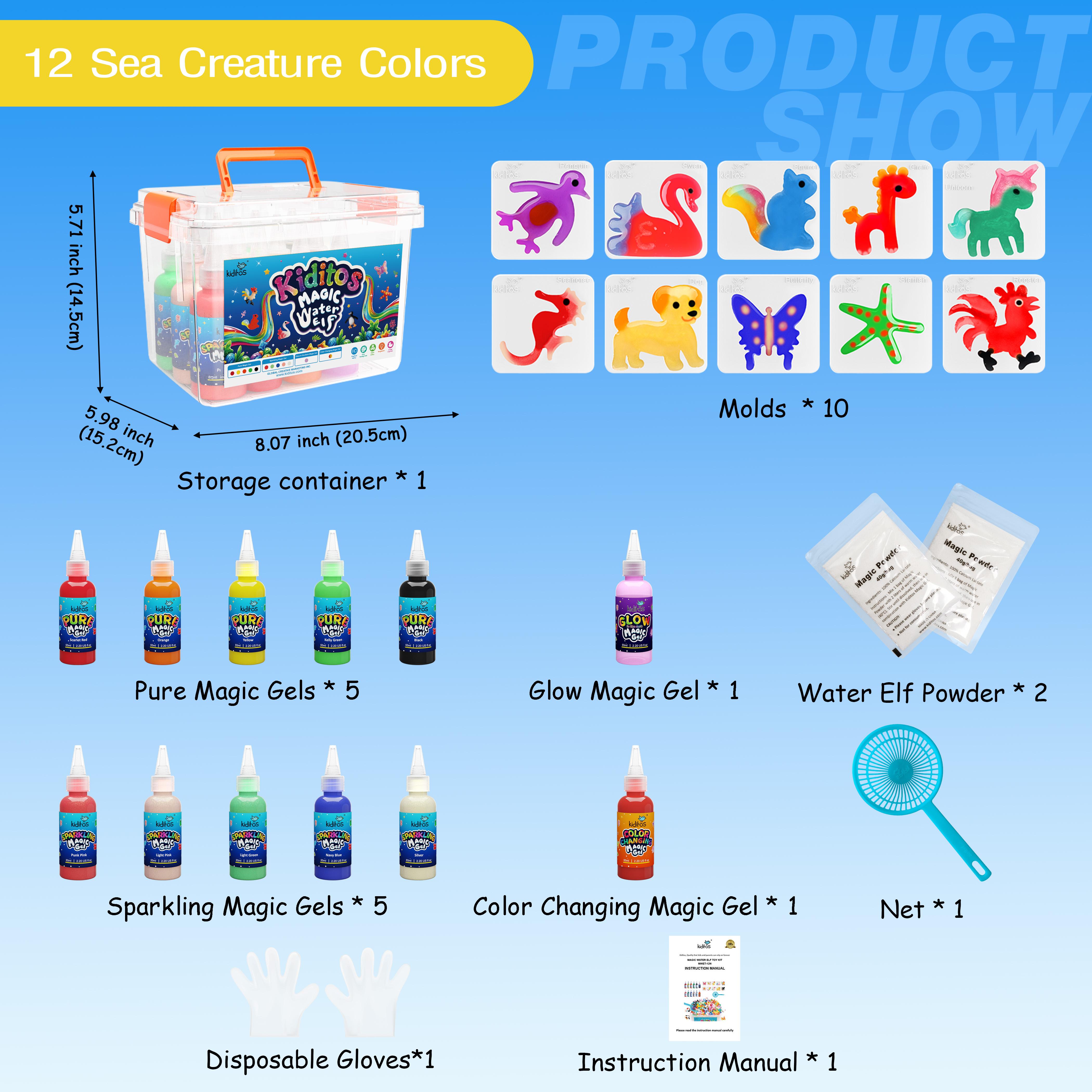 Kiditos  Magic Water Elf Toy Kit with Magic Gels, Molds - Imaginative Play, Christmas Gifts, Birthday Gifts, Party Favors, and Family-Friendly DIY STEM Projects