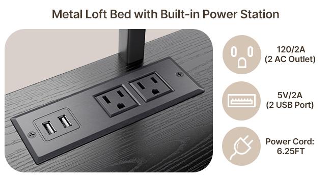 Gizoon Loft Bed Twin Size with Desk & LED Lights Heavy Duty Metal Frame Storage Shelves No Box Spring Needed Brown lead rgb light