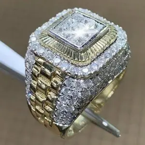 A simple, fashionable 14k gold-plated ring with gemstones, suitable for men to wear daily, as a gift, or to parties.